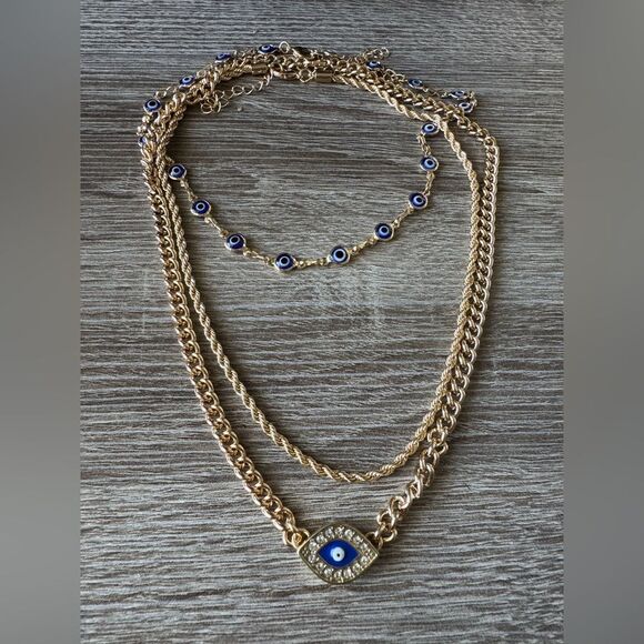 Gold Evil Eye Necklace Set A1409 - Picture 3 of 5